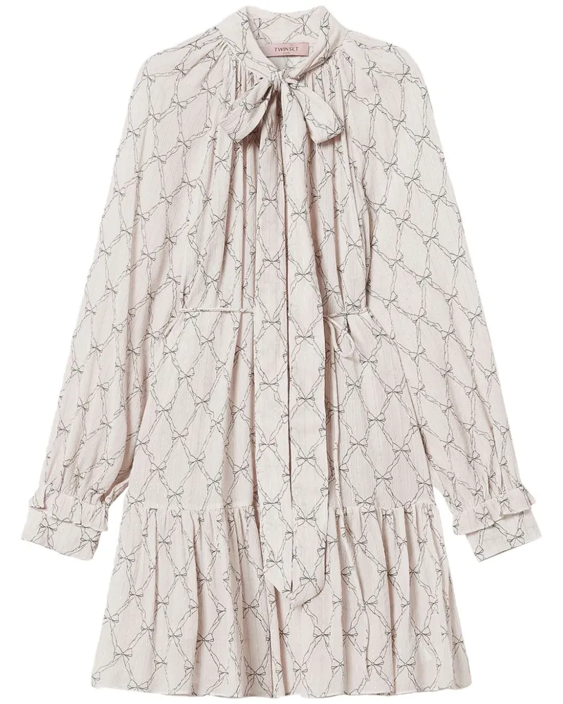 Twin-Set Krepp-Minikleid mit Schleifen-Print - Nude Nude