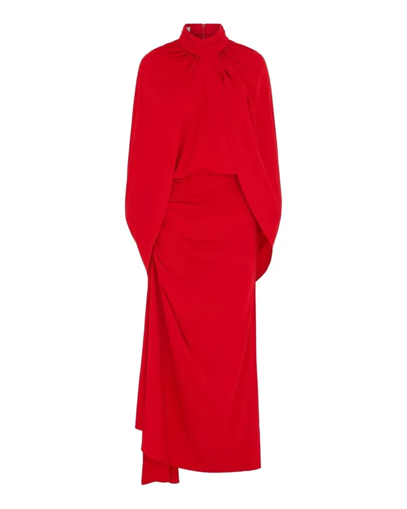 16ARLINGTON Gerafftes Dora Midikleid mit Cape - Rot Rot