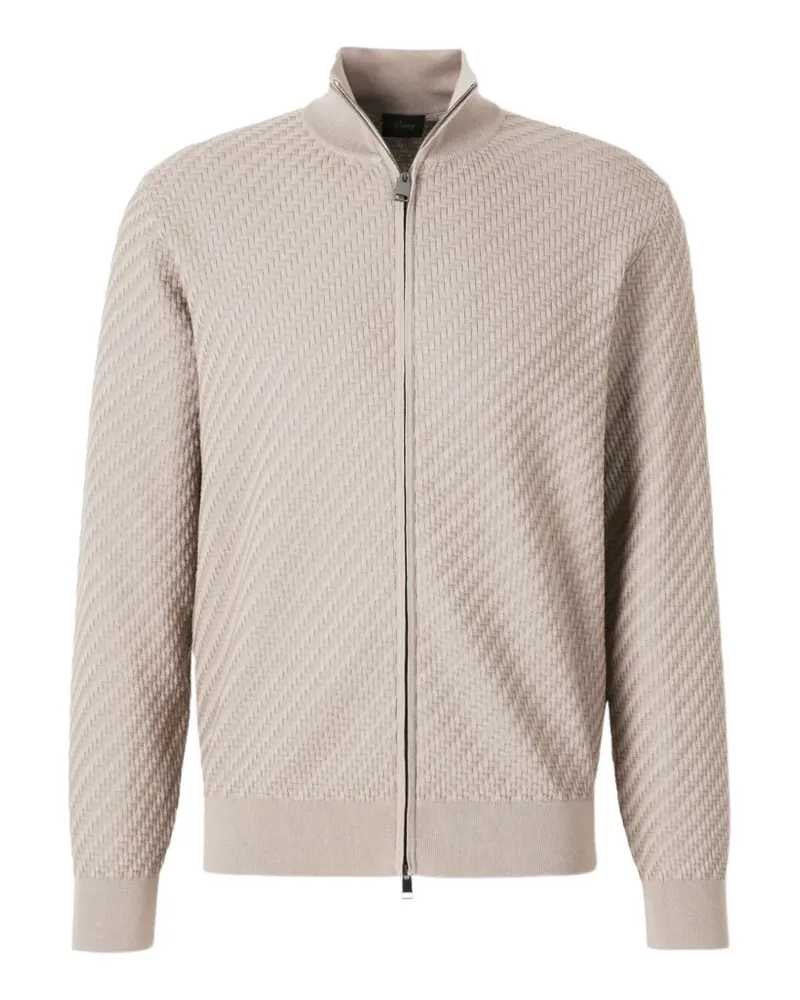Brioni Geflochtener Trama Cardigan mit Reißverschluss - Nude Nude