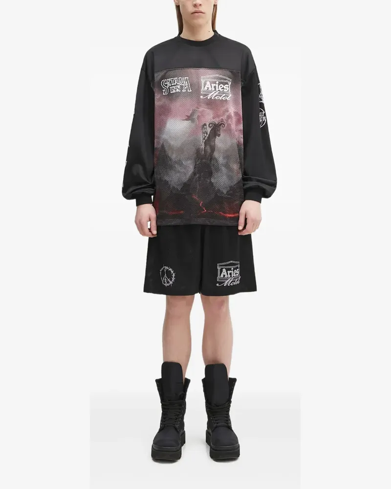 Aries Ramscape Airtex Shorts mit Logo-Print - Schwarz Schwarz