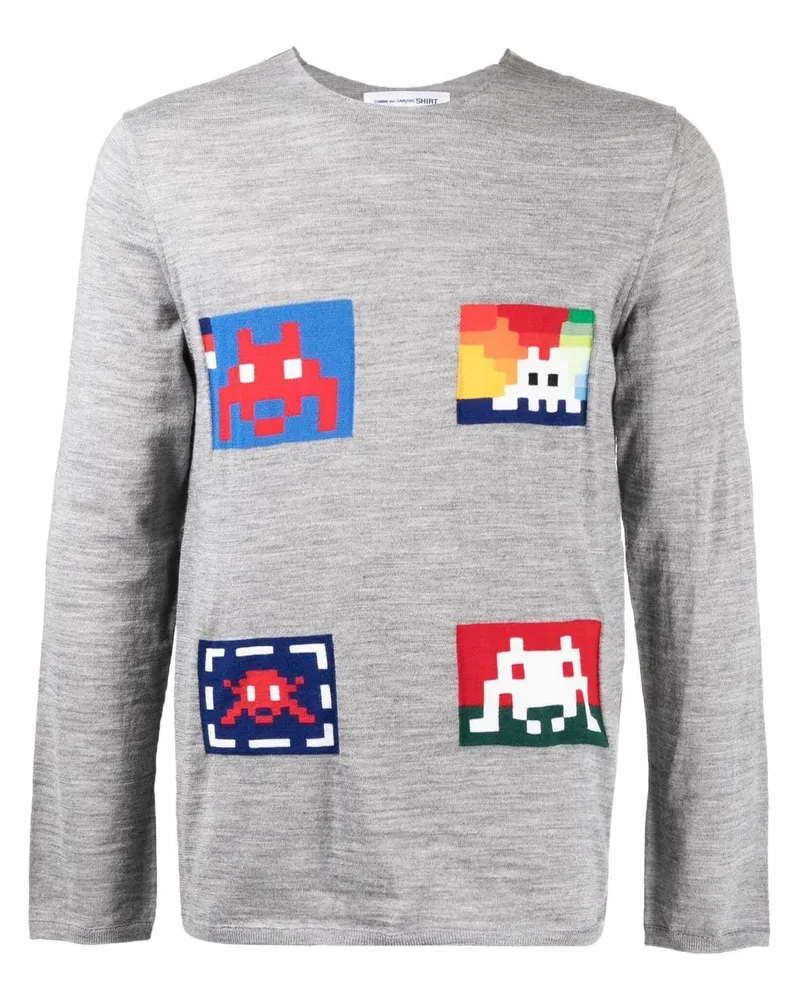 Comme des Garçons Fein gestrickter Pullover mit Print Grau