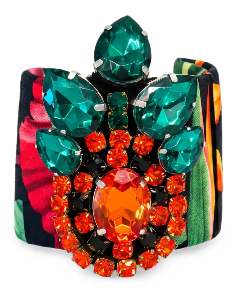 Stella Jean crystal-embellished floral-print cuff bracelet - Schwarz Schwarz