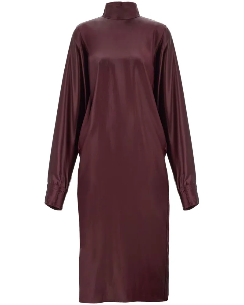 Ferragamo Satin Kleid mit Stehkragen - Rot Rot