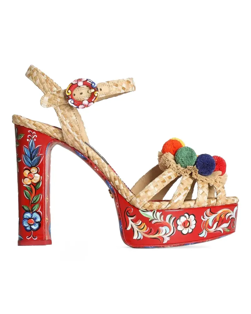 Dolce & Gabbana raffia platform sandals with embroidery - Nude Nude