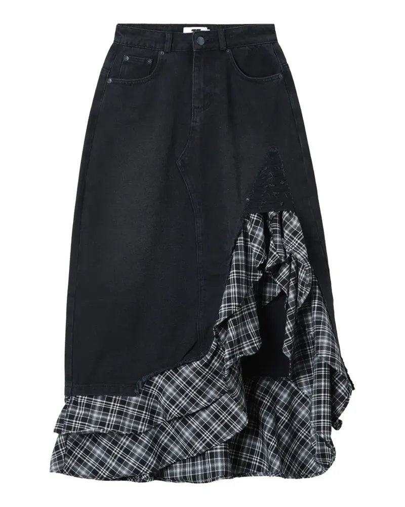 Izzue Gerüschter Rock mit Schottenkaro - Schwarz Schwarz