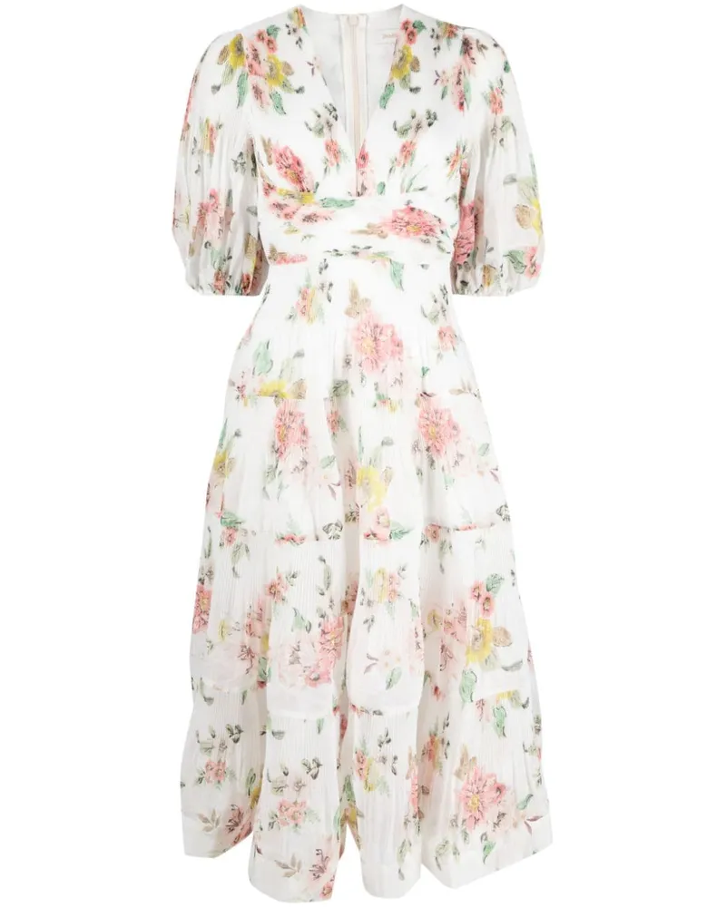 Zimmermann Midikleid mit Falten - Weiß Weiß
