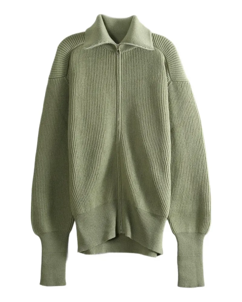 Rier Gerippter Cardigan mit Reißverschluss - Grün Grün