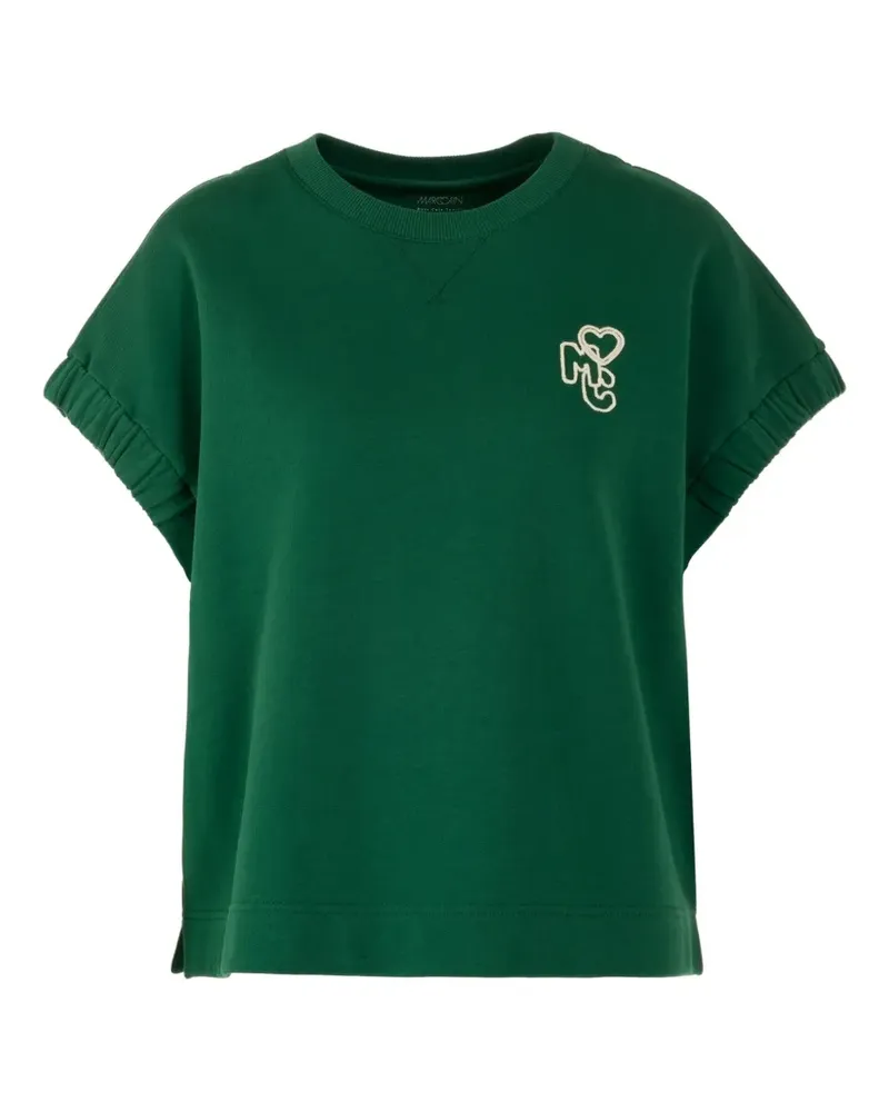 Marc Cain logo-embroidered cap-sleeve T-shirt - Grün Grün