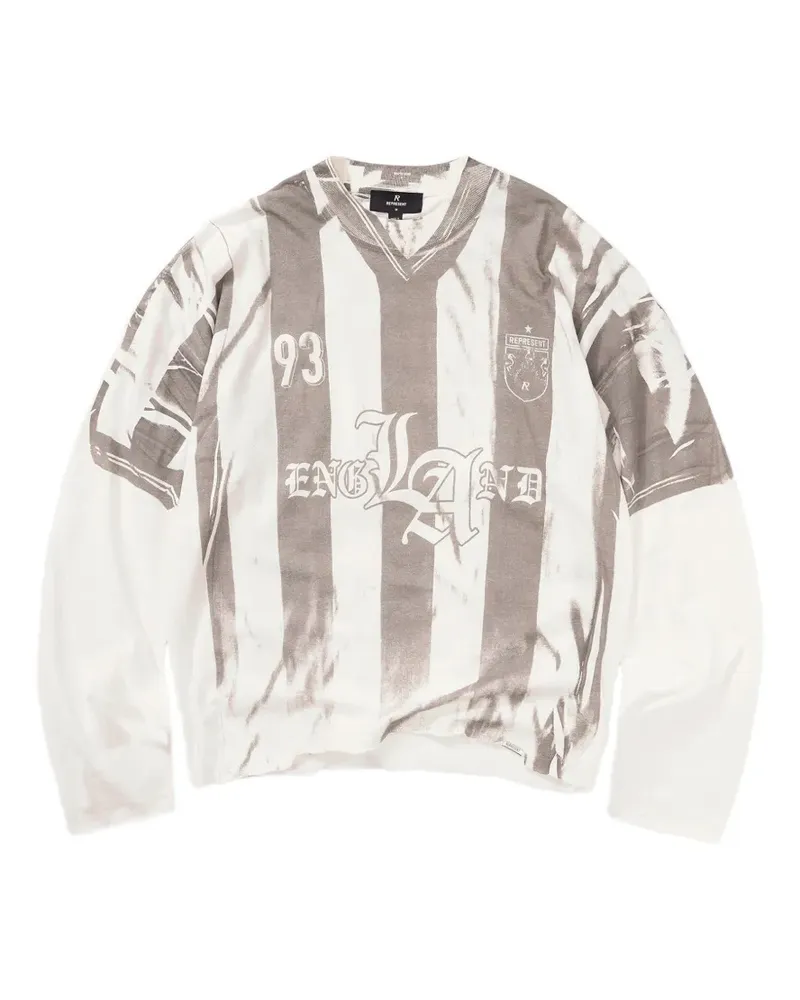 REPRESENT Gestreiftes Langarmshirt mit Logo-Print - Weiß Weiß