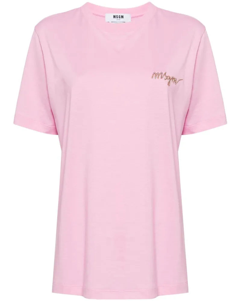 MSGM T-Shirt mit Logo-Stickerei Rosa