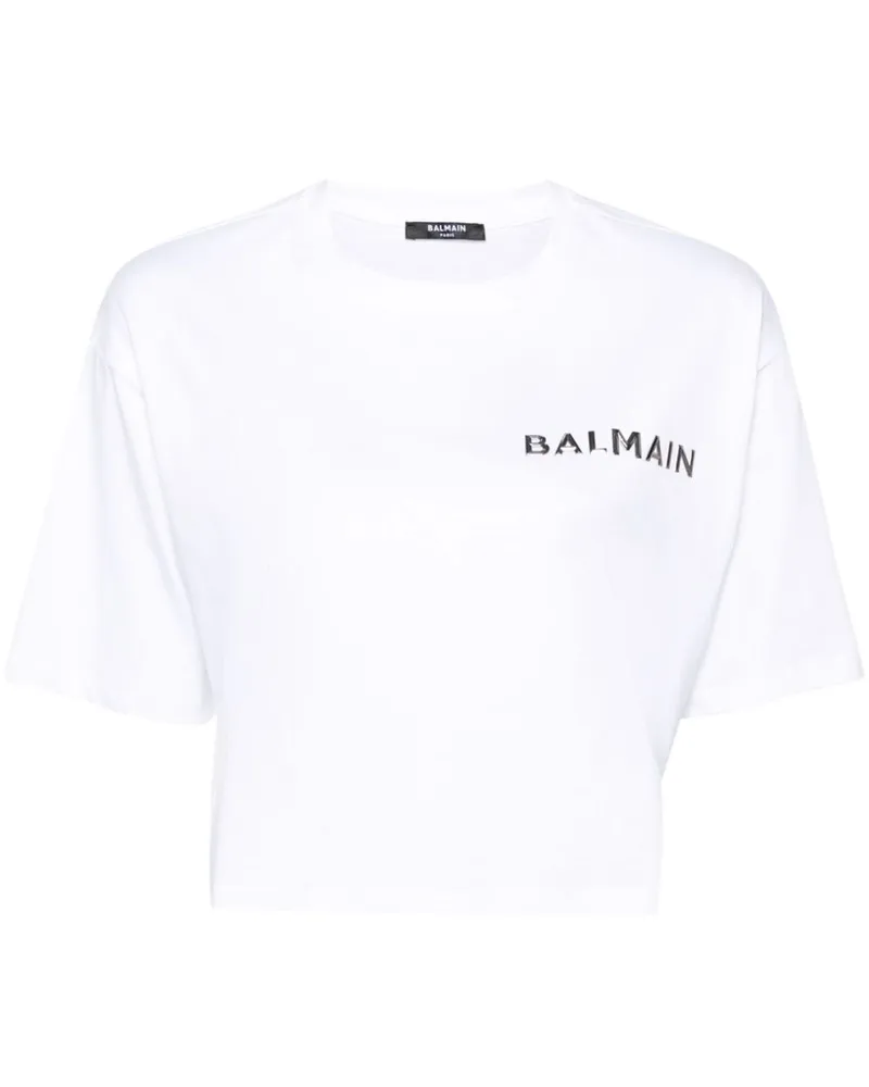 Balmain Cropped-Hemd mit Logo - Weiß Weiß