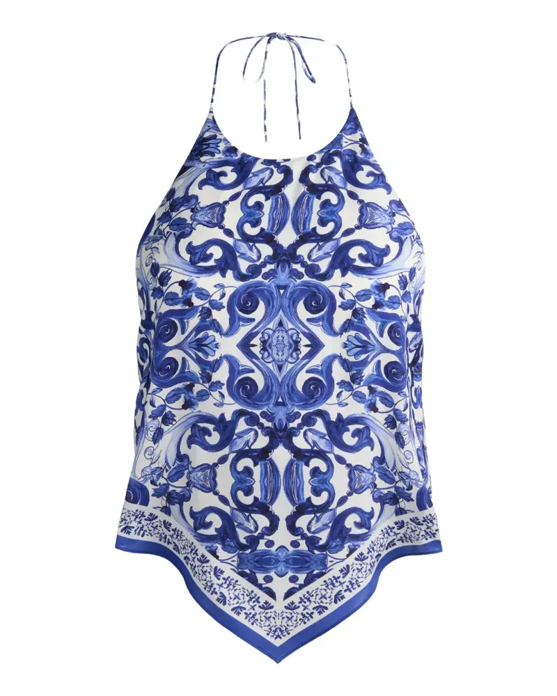 Alice + Olivia Frenchie baroque-print handkerchief-hem top - Weiß Weiß