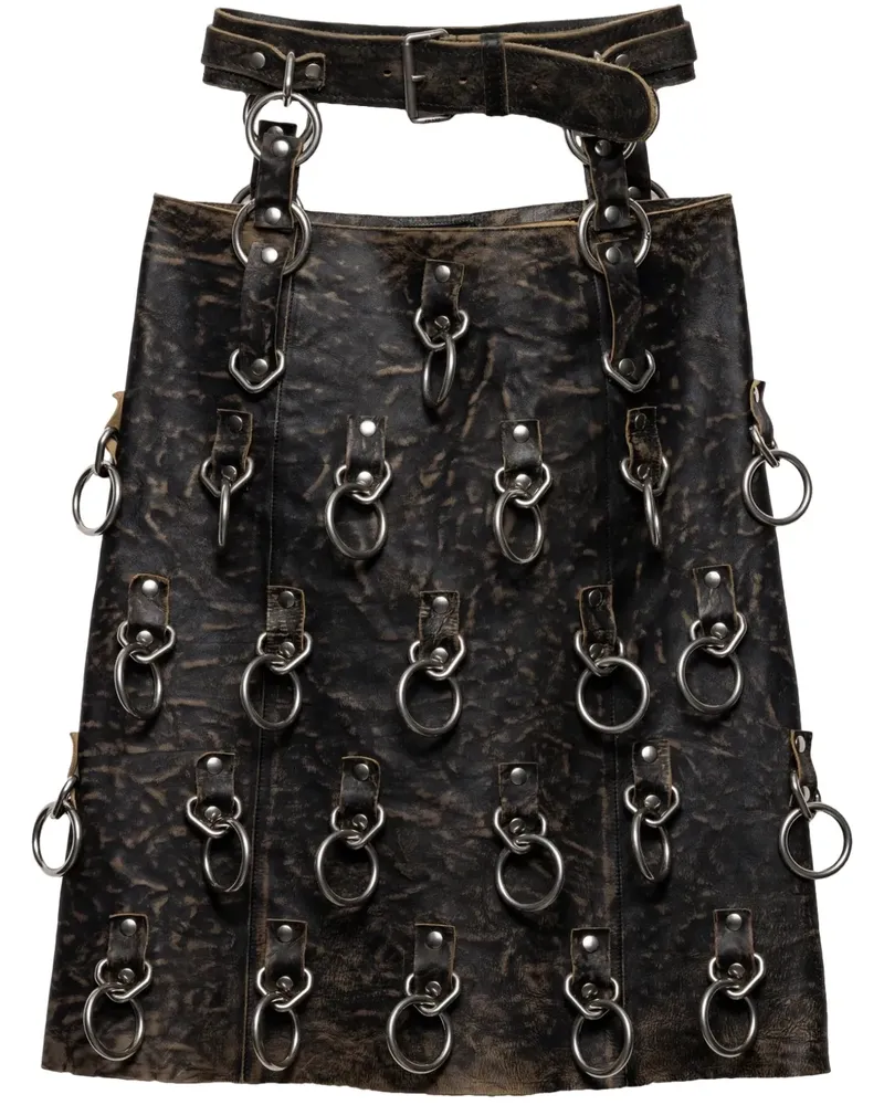 Prada Minirock aus Leder mit Ringdetail - Schwarz Schwarz