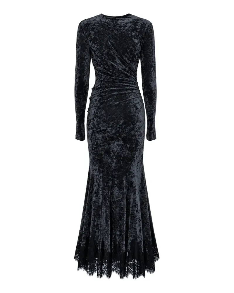 Alberta Ferretti Kleid aus Crushed Velvet mit Spitzenbesatz - Grau Grau