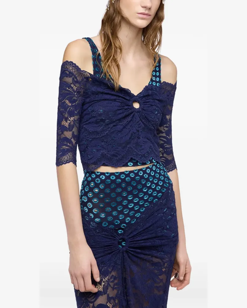 Paco Rabanne Top aus Spitze mit Trompe-l'oeil-Effekt - Blau Blau