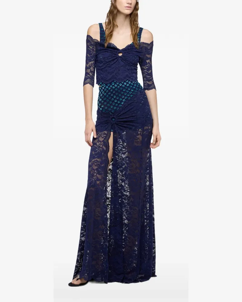 Paco Rabanne Top aus Spitze mit Trompe-l'oeil-Effekt - Blau Blau