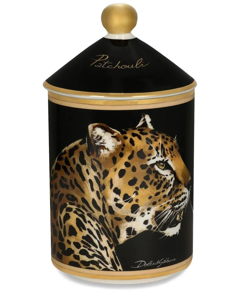 Dolce & Gabbana Duftkerze mit Leoparden-Print 340g - Schwarz Schwarz