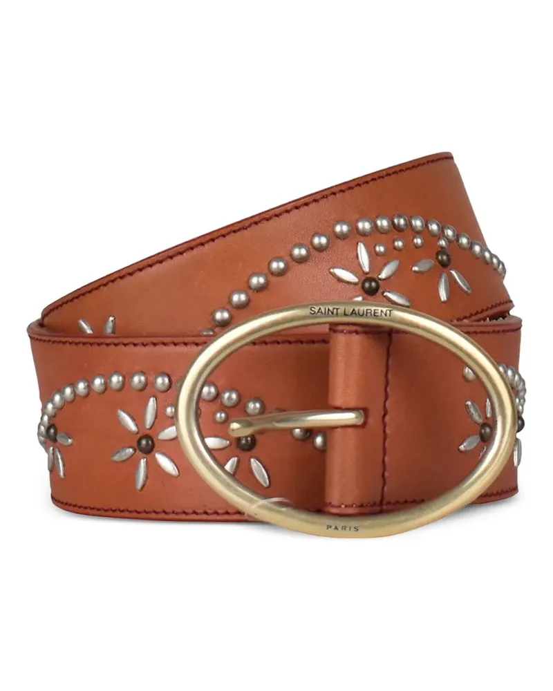 Saint Laurent Gürtel mit Nieten in Blumenform - Braun Braun