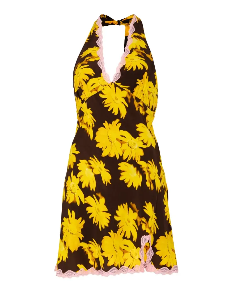 STAUD Geblümtes Kleid mit Spitzendetails - Braun Braun