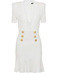 Balmain Kleid mit Zierknöpfen Weiß