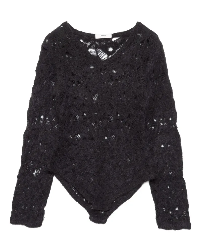 Muller of Yoshiokubo open-work V-neck bodysuit - Schwarz Schwarz