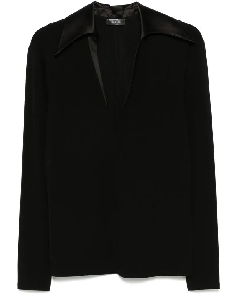 Thierry Mugler Poloshirt mit Spiky-Kragen aus Satin - Schwarz Schwarz