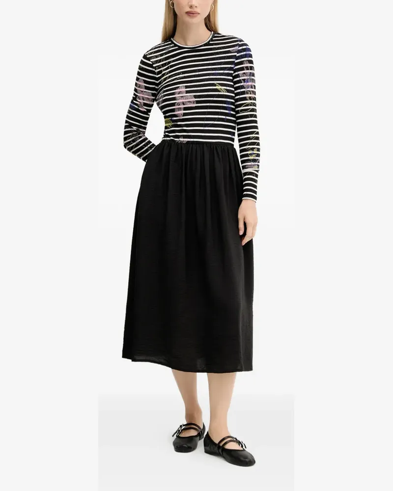 Desigual striped floral print midi dress - Schwarz Schwarz