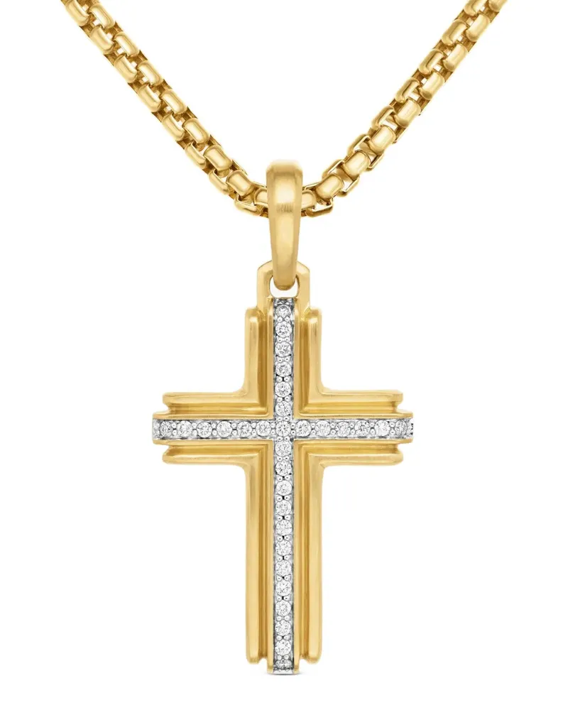 David Yurman 18kt Deco Cross Gelbgoldanhänger mit Diamanten (34mm Gold