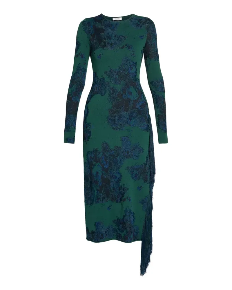 Erdem floral-jacquard fringe-trimmed midi dress - Grün Grün