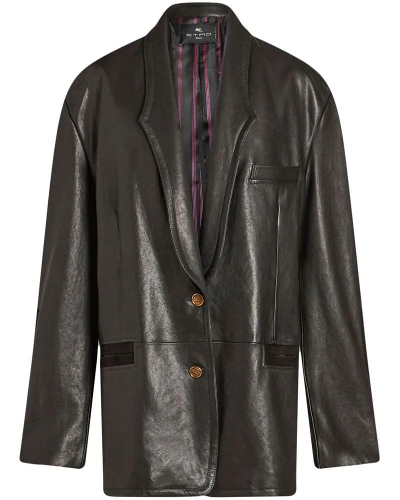 Etro Lederjacke mit Wildlederborten - Schwarz Schwarz