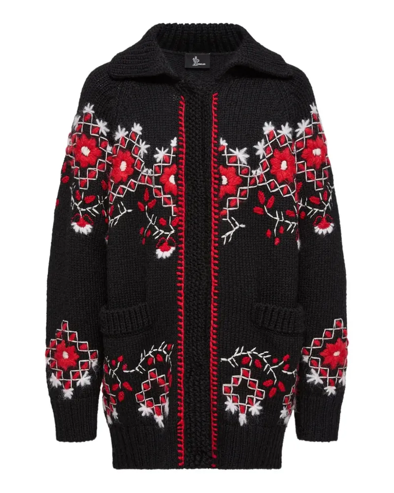 Moncler flower-embroidered cardigan - Schwarz Schwarz