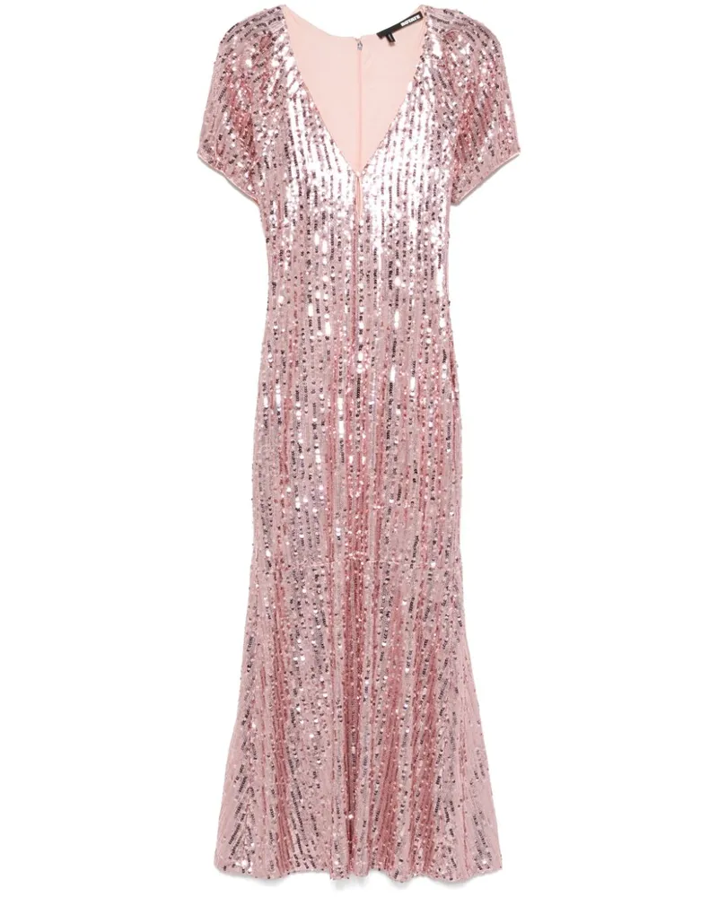 ROTATE Birger Christensen Pailletten-Minikleid mit V-Ausschnitt - Rosa Rosa