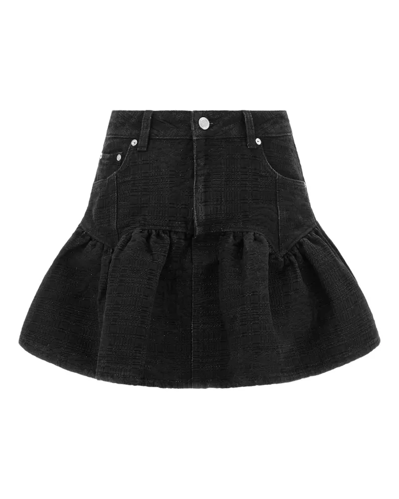 Ganni Minirock aus Lurex-Denim mit Volant - Schwarz Schwarz