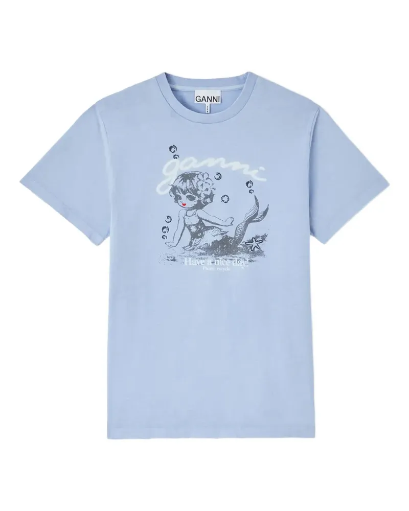 Ganni T-Shirt mit Meerjungfrauen-Print - Blau Blau