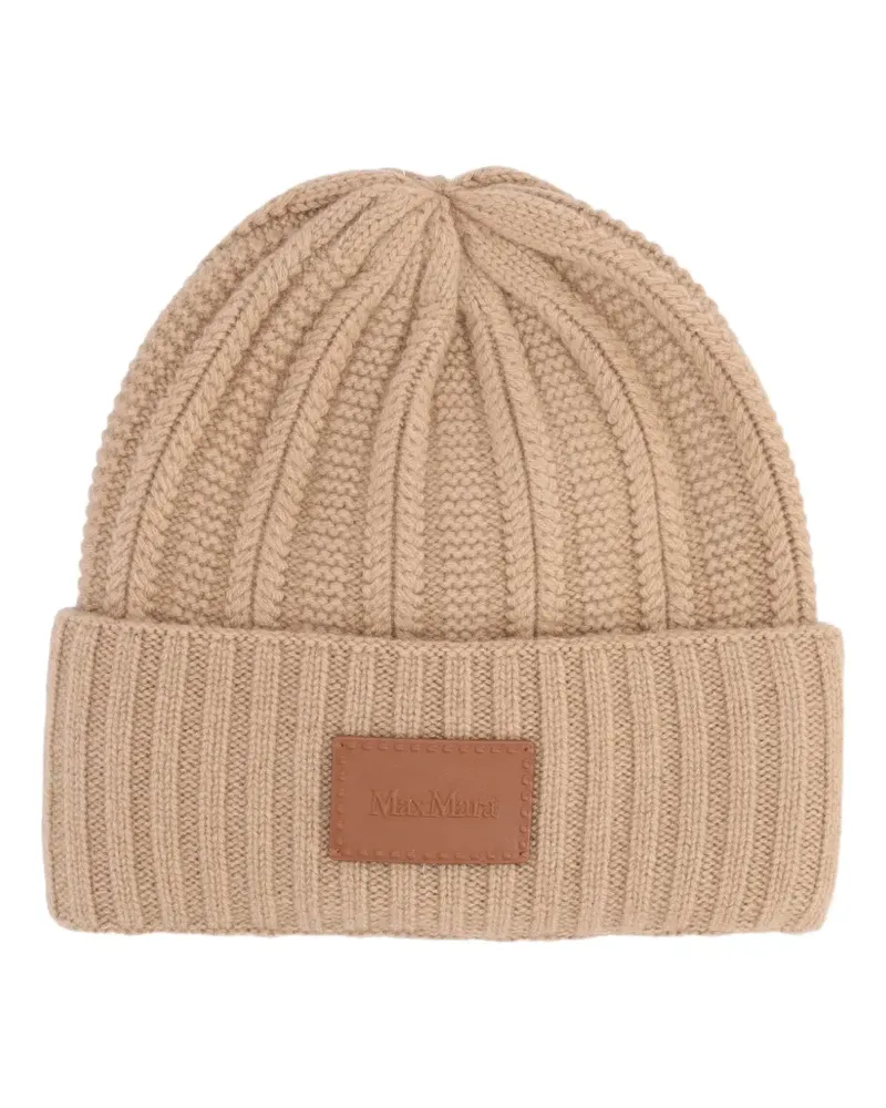 Max Mara Gerippte Beanie mit Logo-Patch - Braun Braun