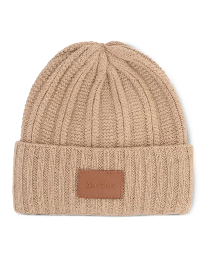 Max Mara Gerippte Beanie mit Logo-Patch - Braun Braun