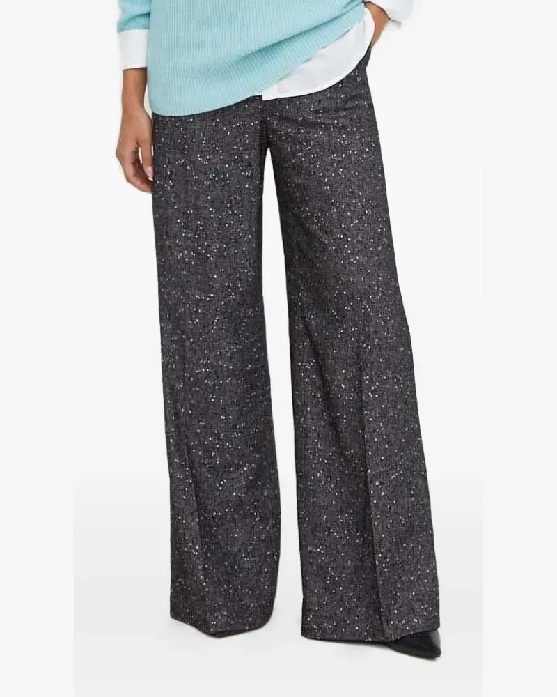 HUGO BOSS Melierte Wide-Leg-Hose - Schwarz Schwarz