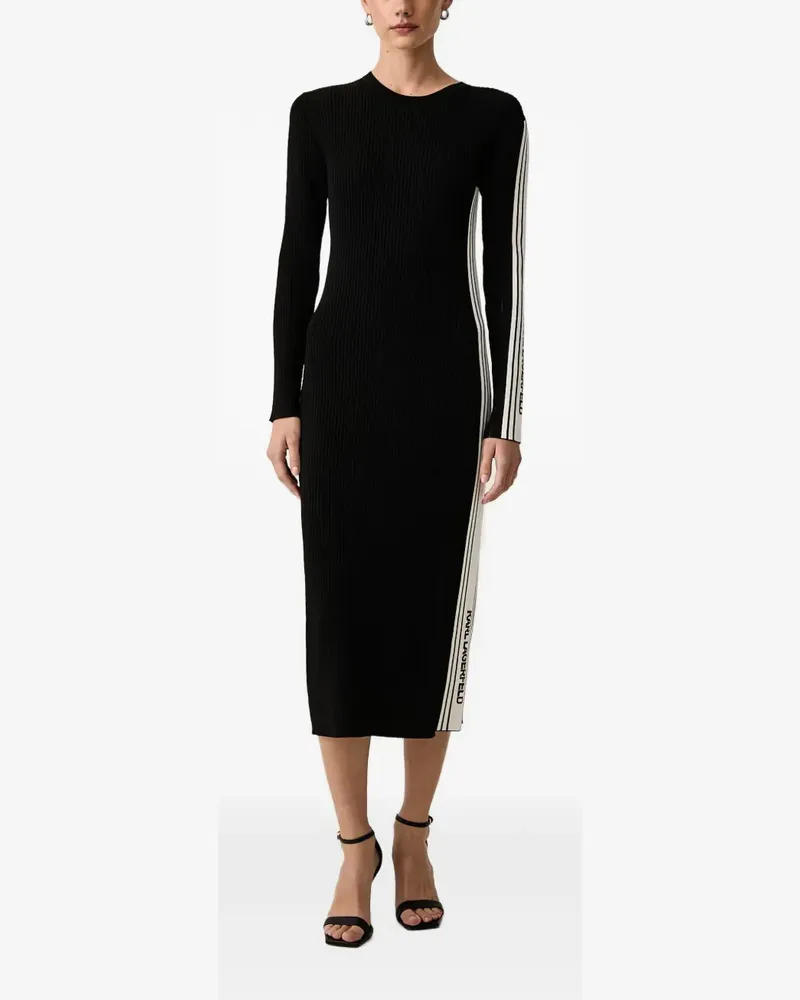 Karl Lagerfeld logo-tape ribbed-knit midi dress - Schwarz Schwarz
