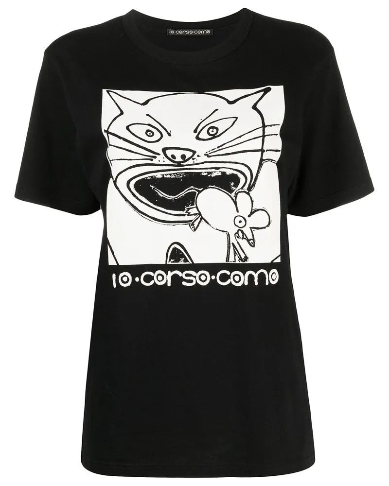 10 Corso Como T-Shirt mit Katzen-Print Schwarz