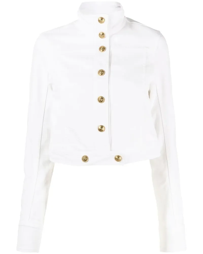 Versace Jeans Cropped-Jacke mit Logo-Patch - Weiß Weiß