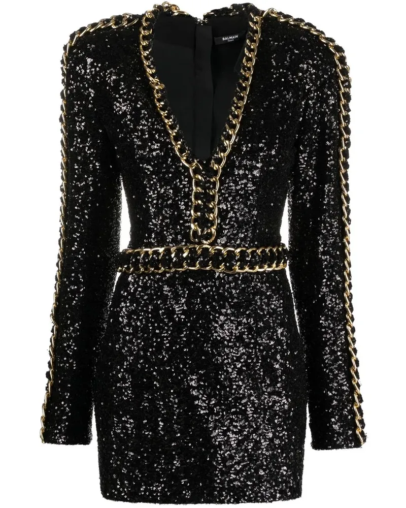 Balmain Kleid mit Pailletten - Schwarz Schwarz