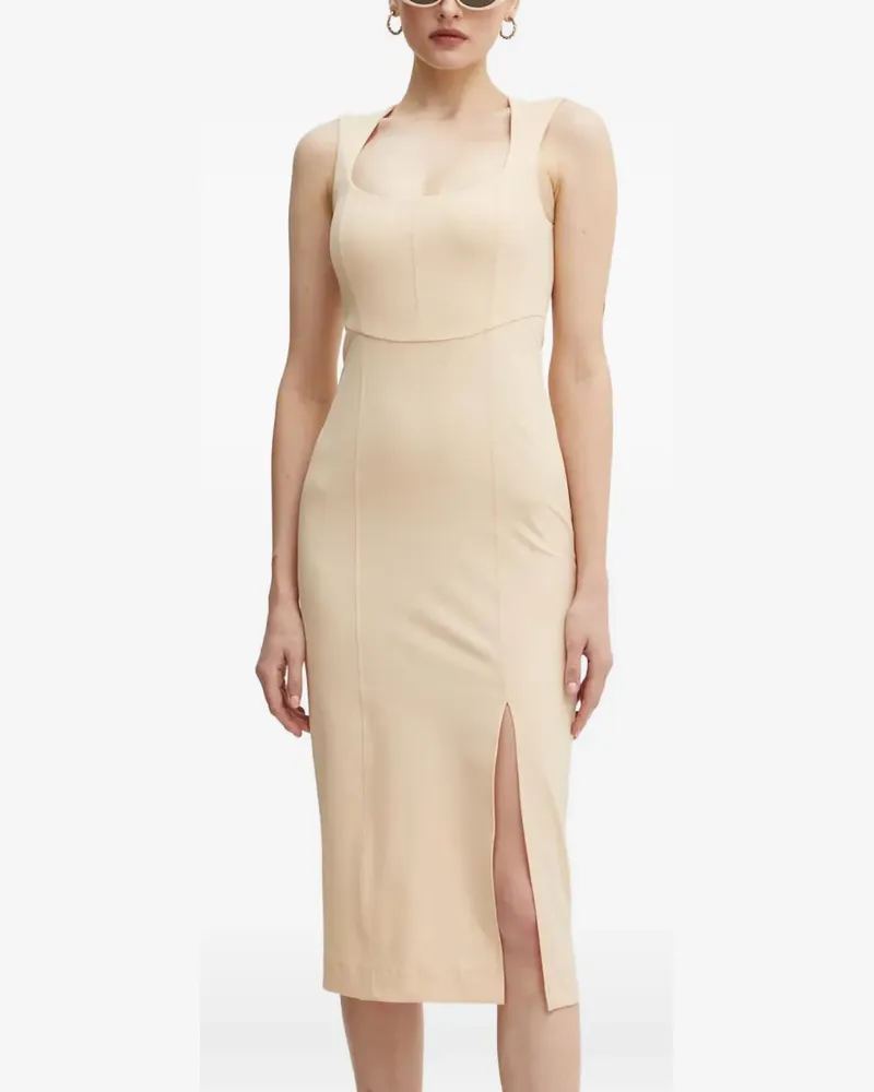 Patrizia Pepe Midikleid mit eckigem Ausschnitt - Nude Nude