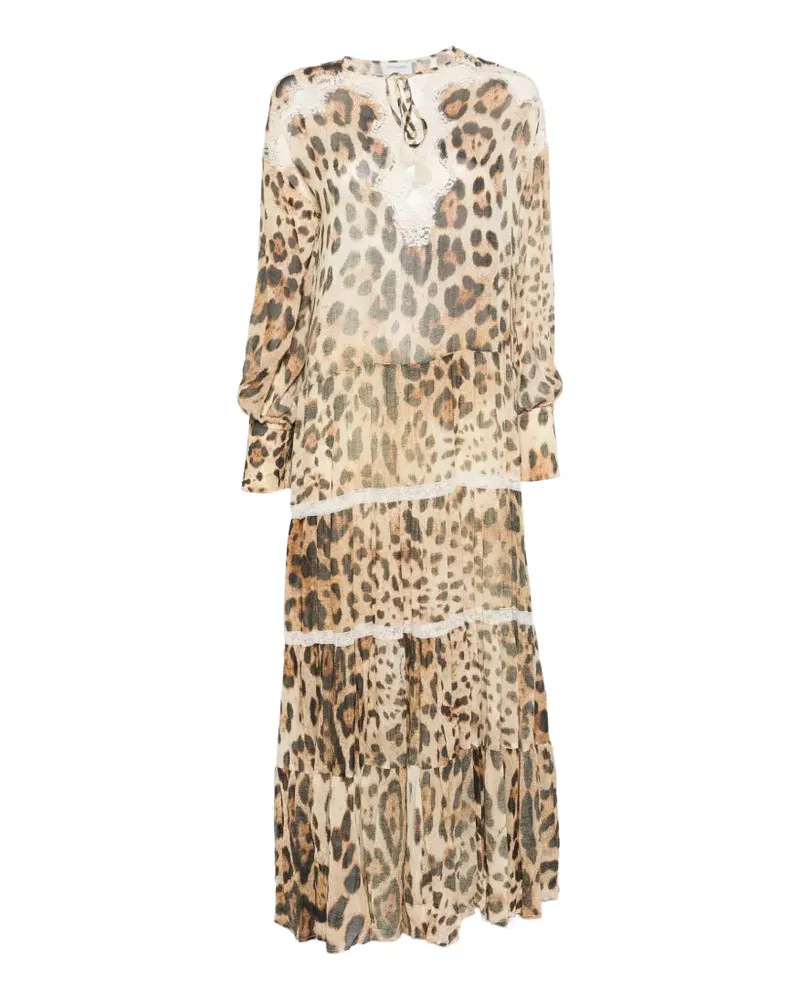 Ermanno Scervino leopard-print lace-trim midi dress - Nude Nude