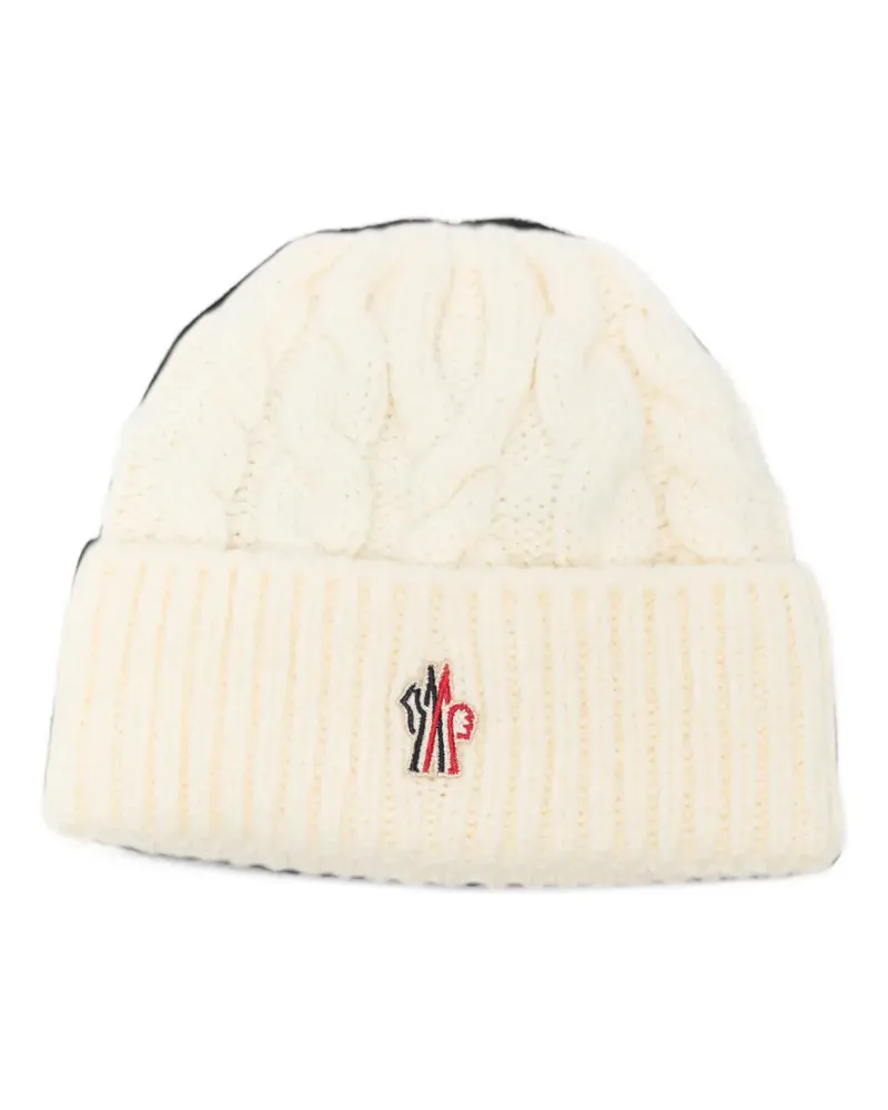 Moncler cable-knit logo-patch beanie hat - Nude Nude