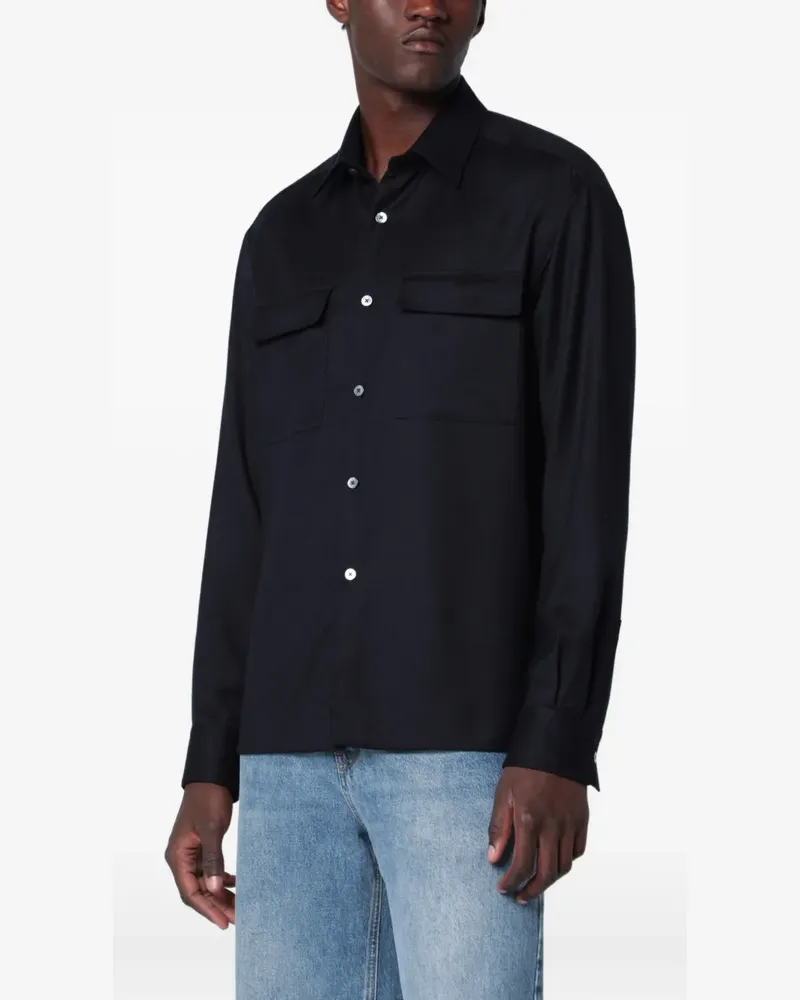 XACUS virgin-wool flap-pocket shirt - Schwarz Schwarz
