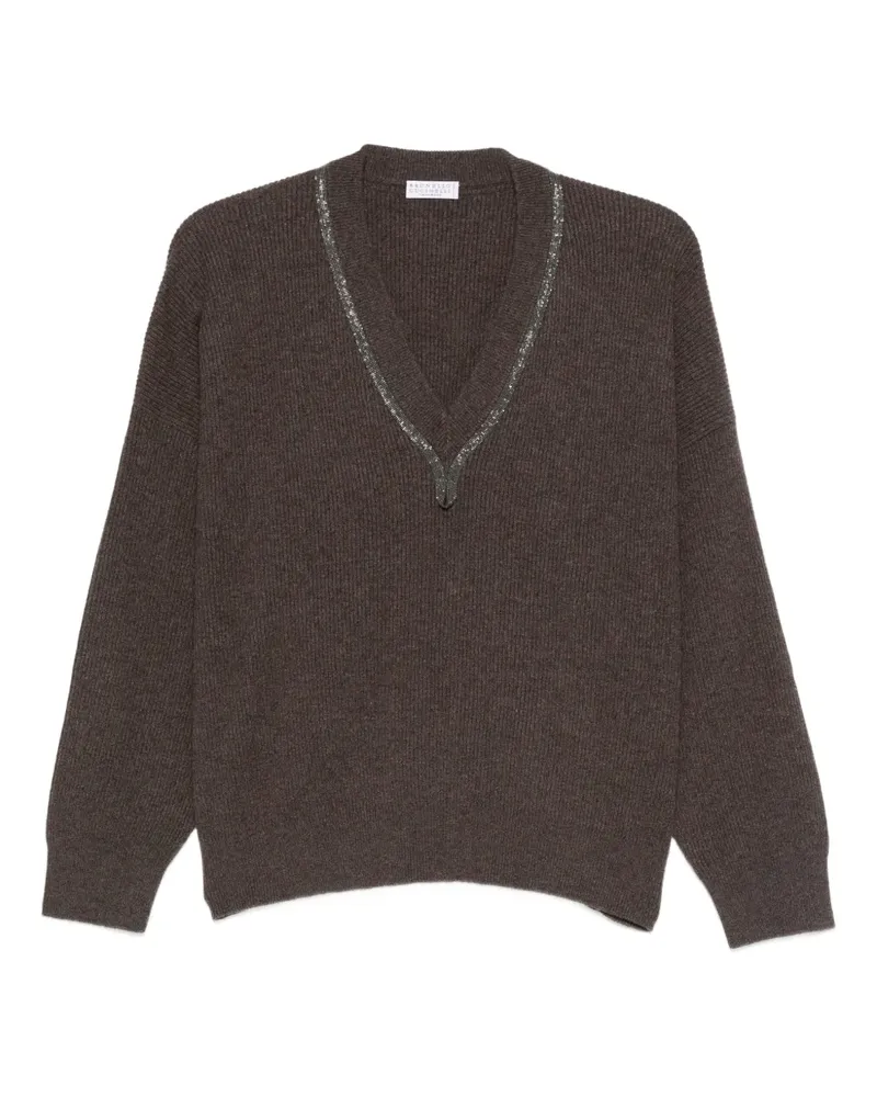 Brunello Cucinelli Verzierter Pullover mit V-Ausschnitt - Braun Braun