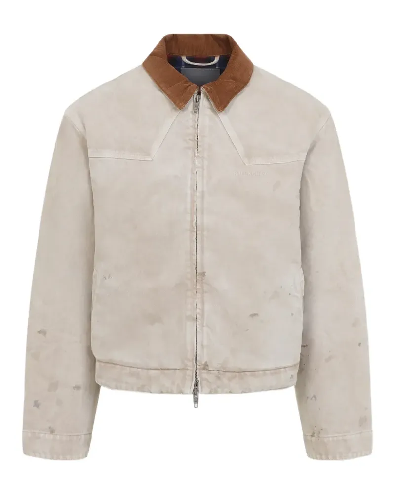 Balenciaga distressed corduroy-collar jacket - Nude Nude
