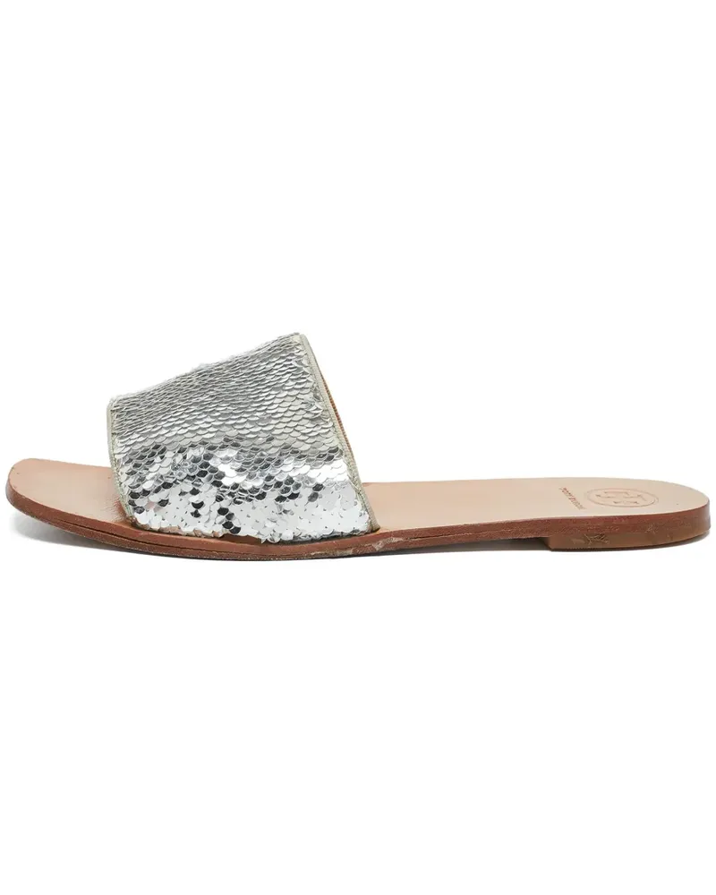 Tory Burch Pre-owned flache Sandalen mit Pailletten - Silber Silber