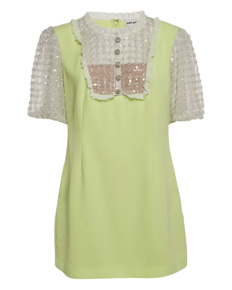 Self-Portrait embellished tulle mini dress - Grün Grün