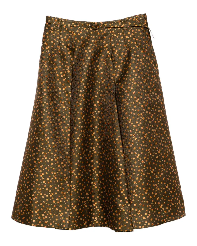 Prada Jacquard-Midirock mit Blumenmuster - Grün Grün